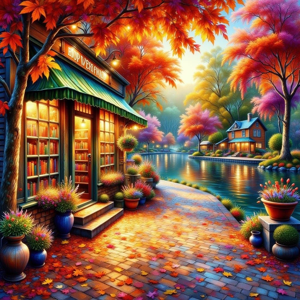 Autumn Village Scene in Neo-Expressionist Oil Painting