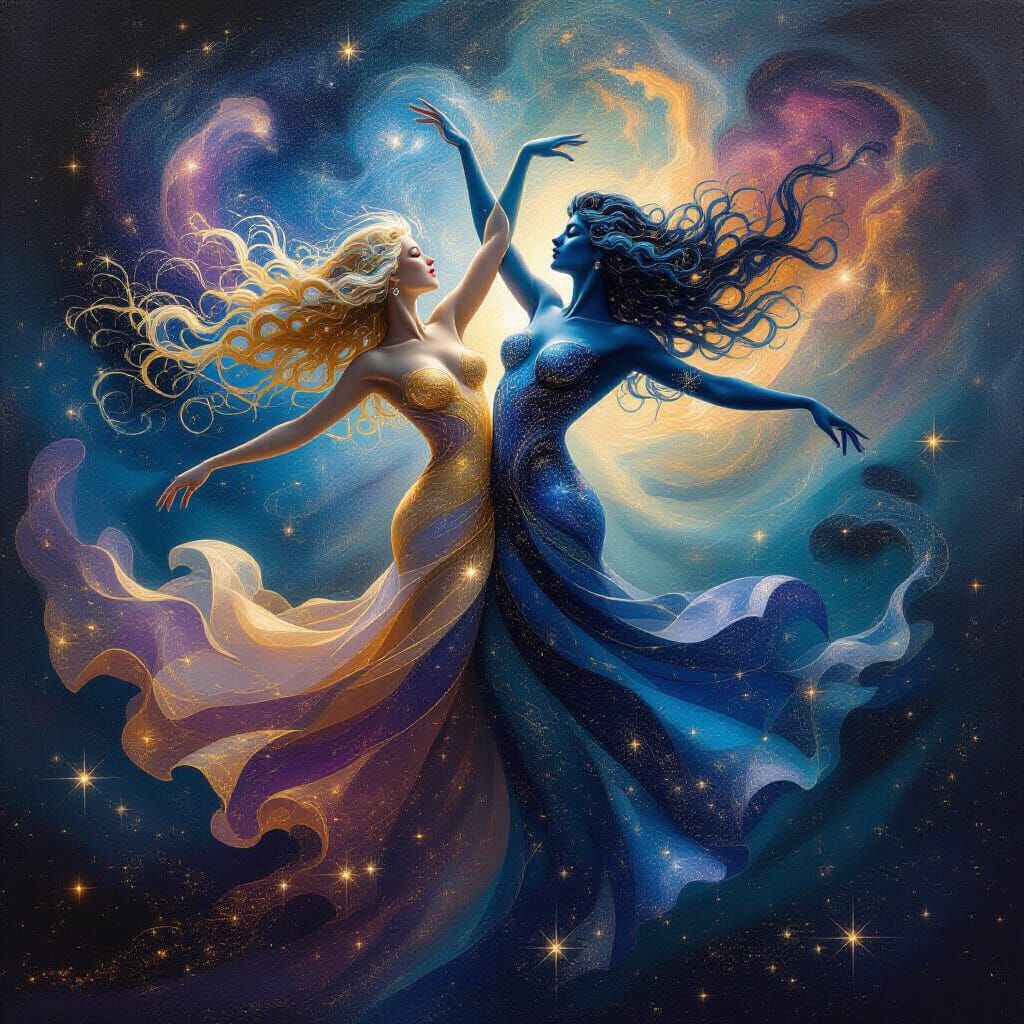 Celestial Gemini Portrait in a Surreal Style