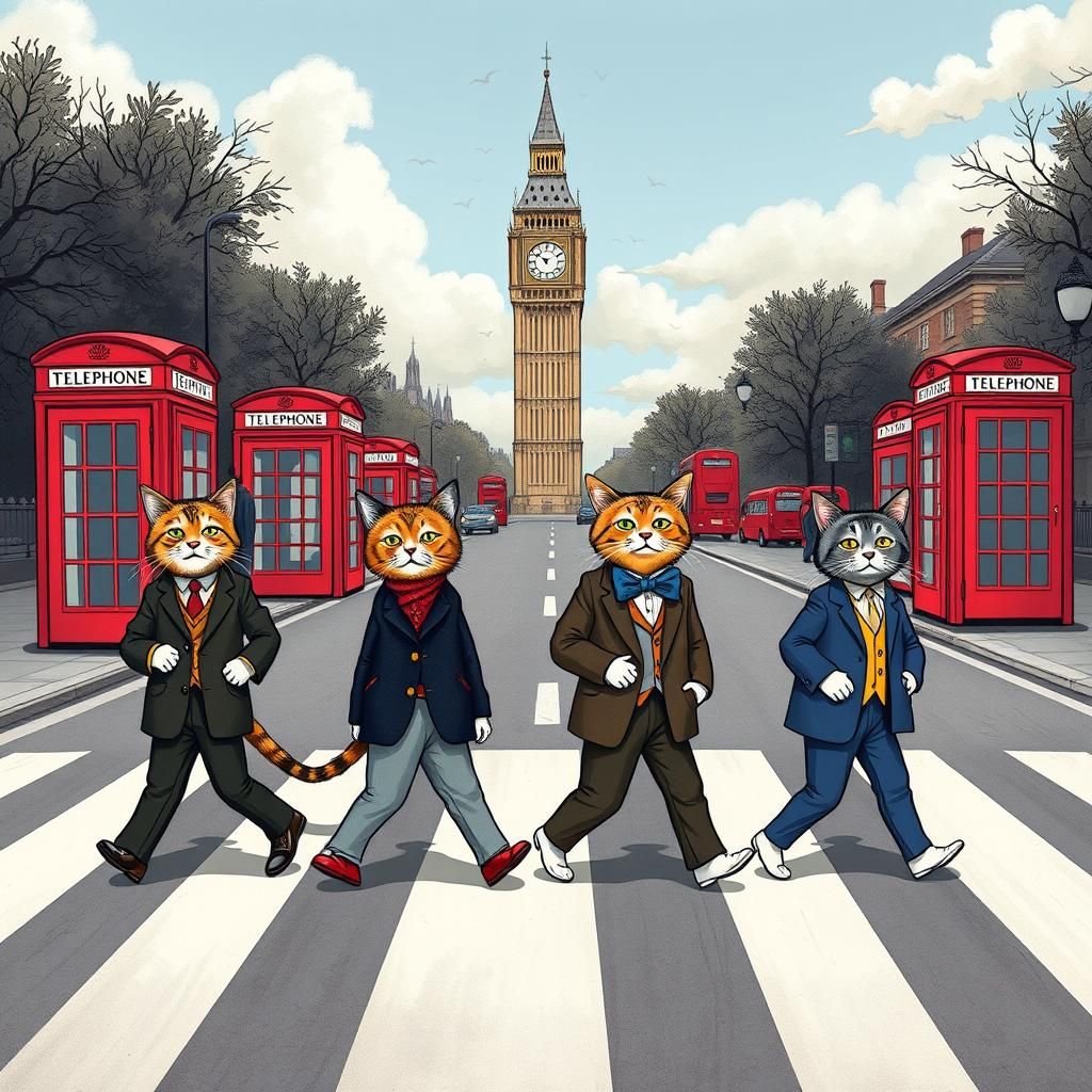 Cats Recreate Abbey Road in Peter Max Style