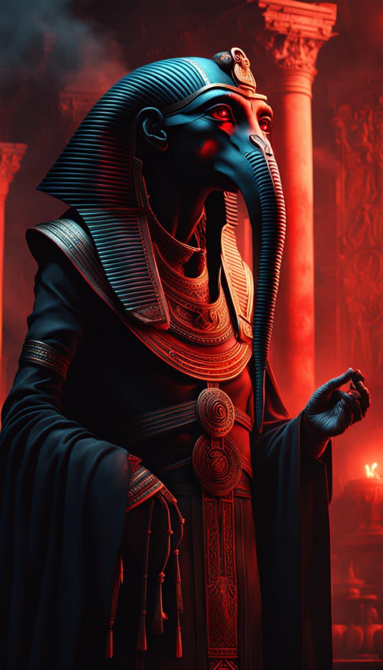 Epic Thoth Temple Image with Glowing Red Eyes