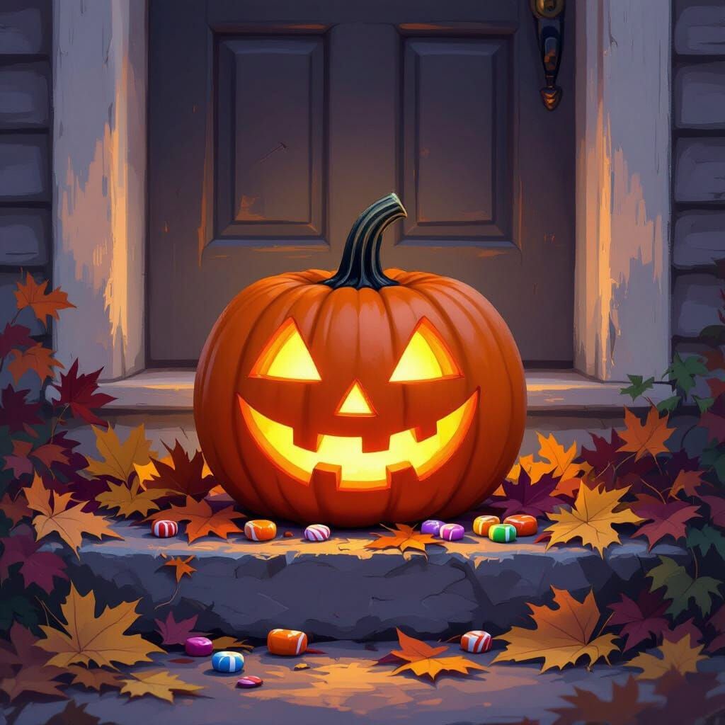 Enchanting Jack-o'-Lantern on Doorstep at Twilight