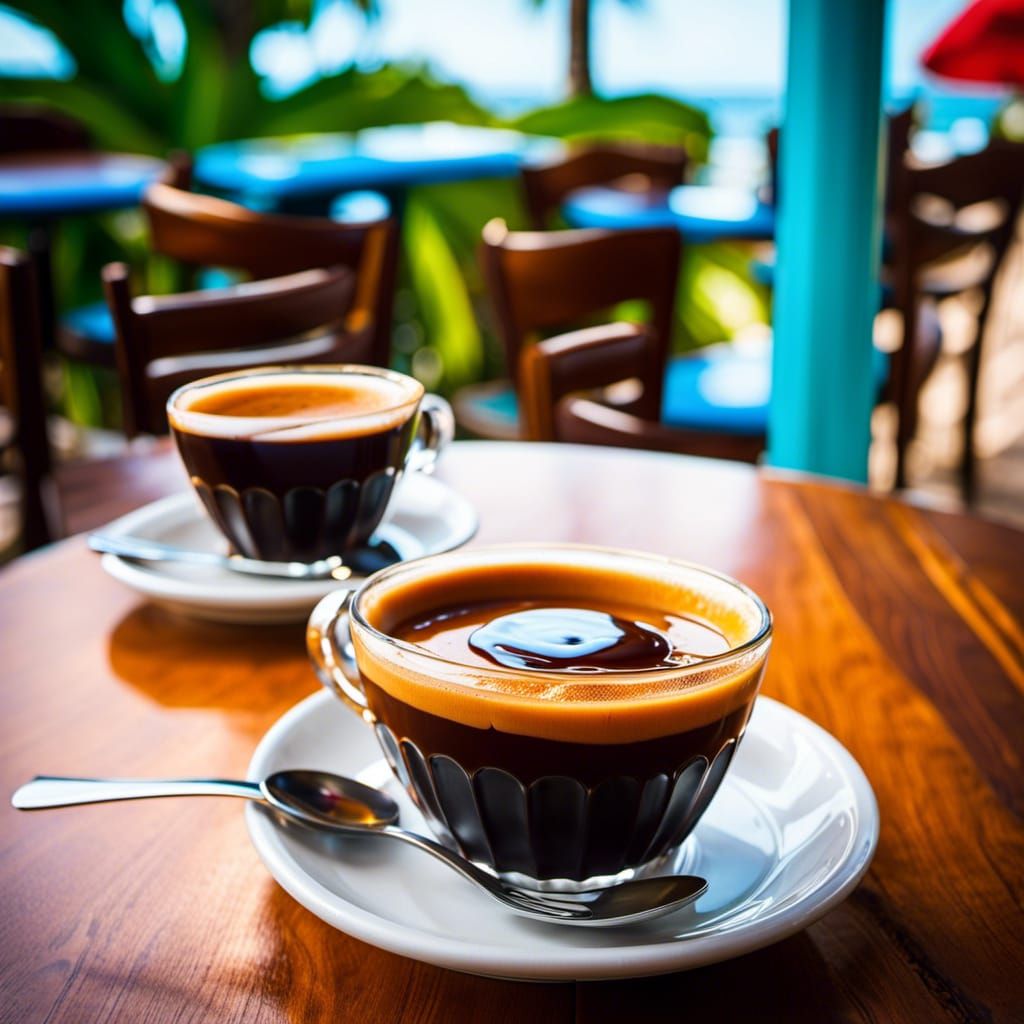 Vintage Havana Cafe Scene with Flan and Espresso