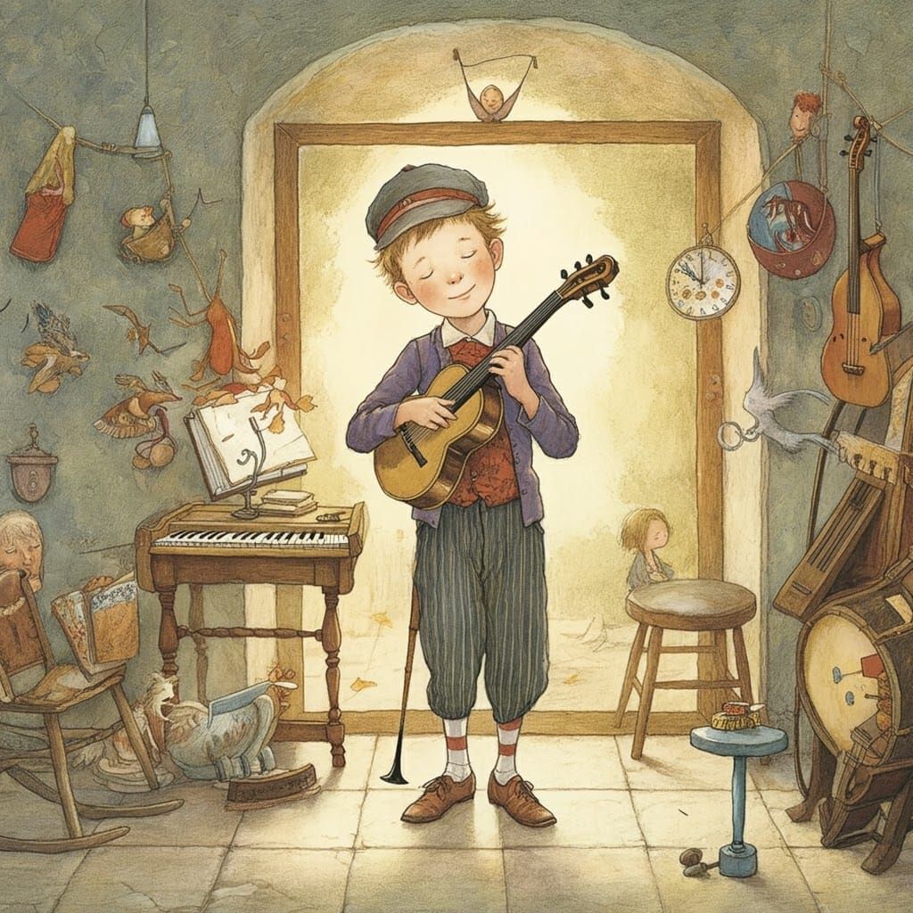 A Whimsical Little Musician in a Fantastical World