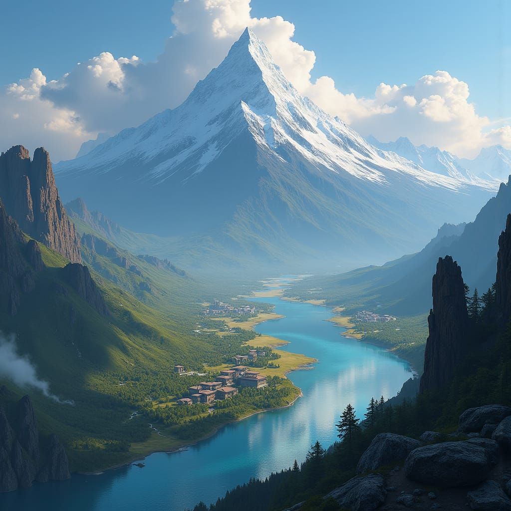 Fantasy Continent with Bioluminescent Forest and Mystic Peak...