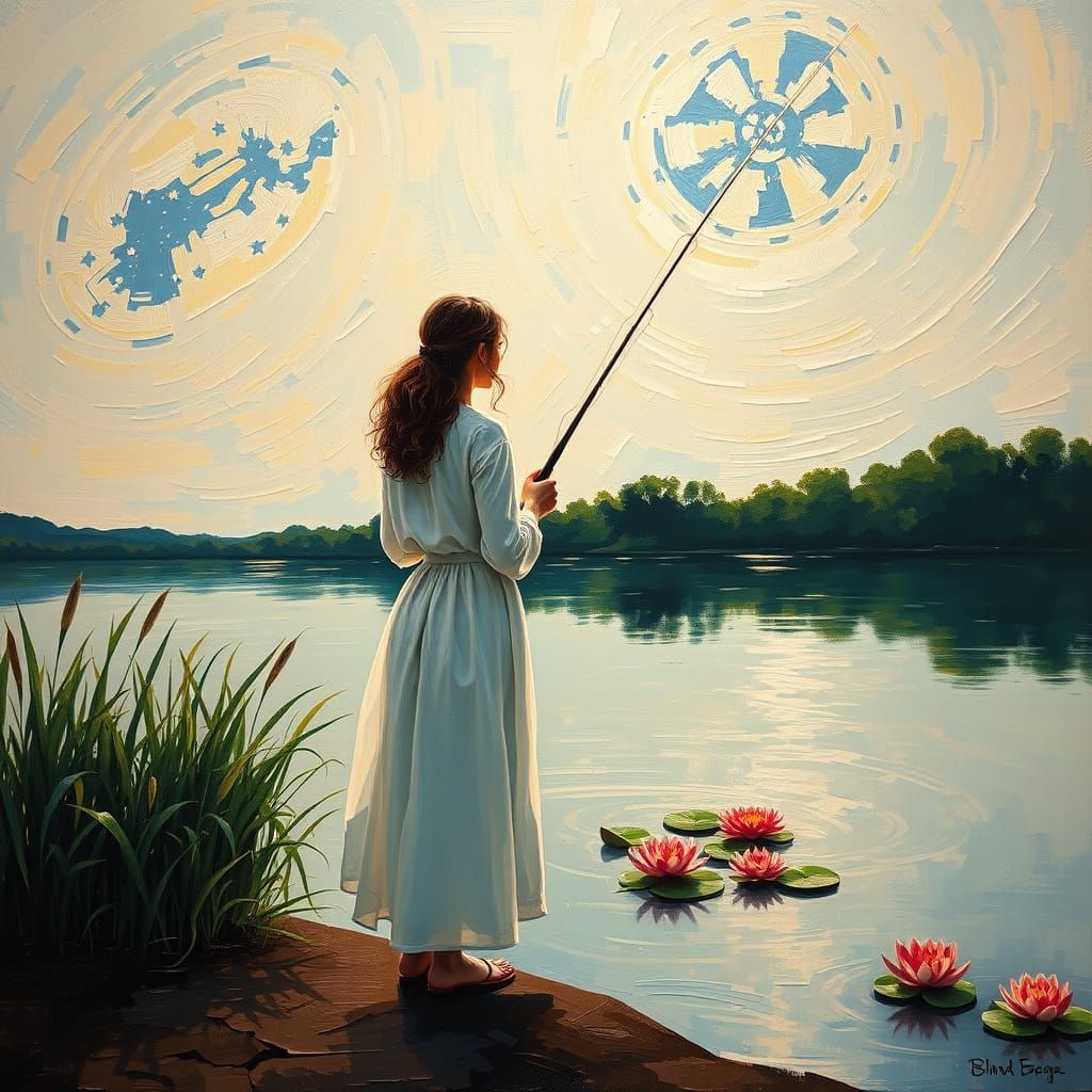 Serene Lake Scene in Neo-Expressionist Style