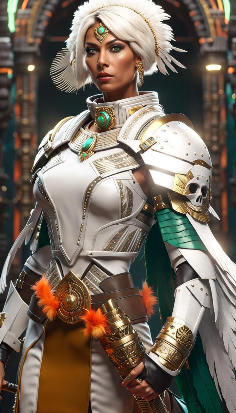 Aztec Warrior Woman in Cyberpunk Servo-Armor