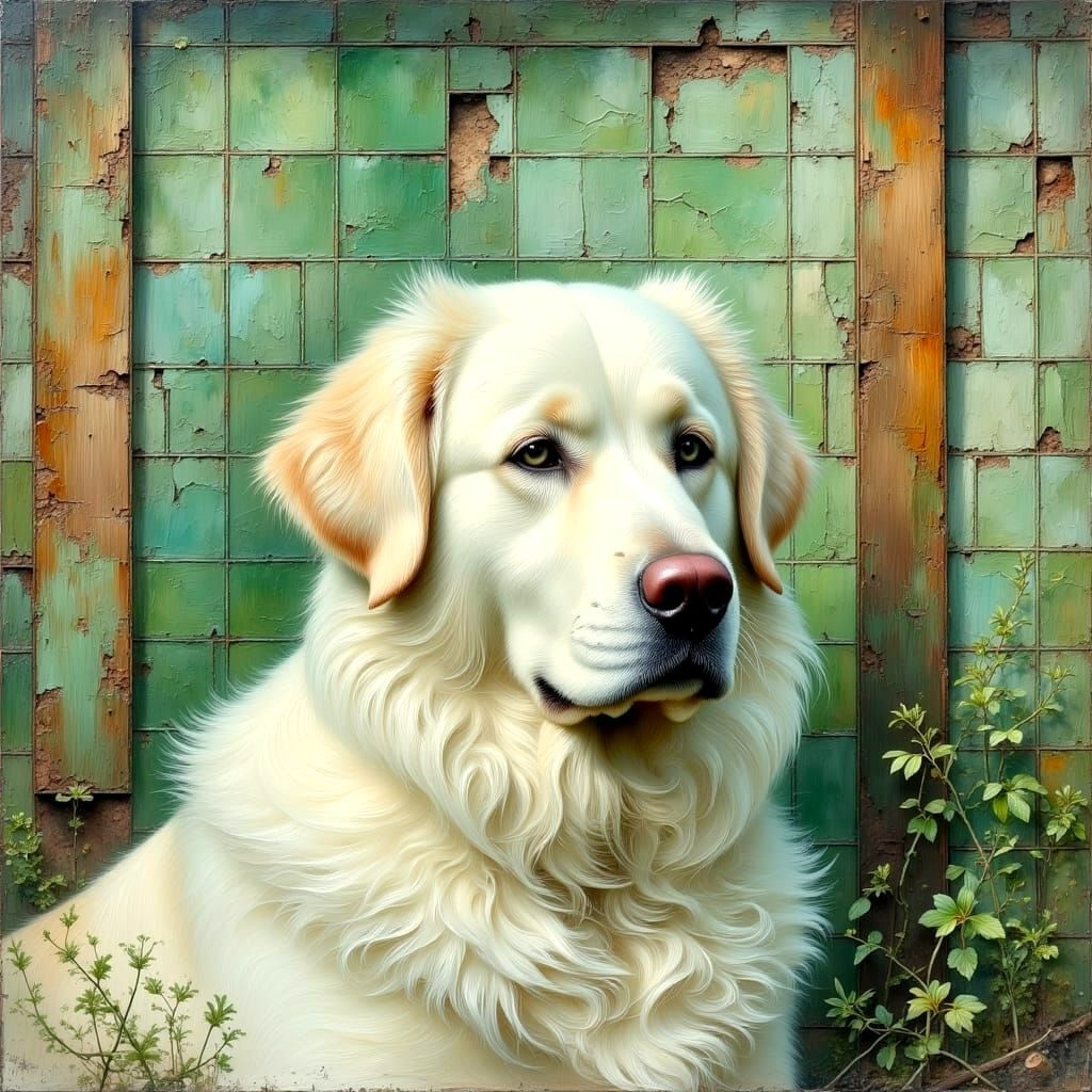 Majestic Great Pyrenees Dog in Impasto Oil Painting