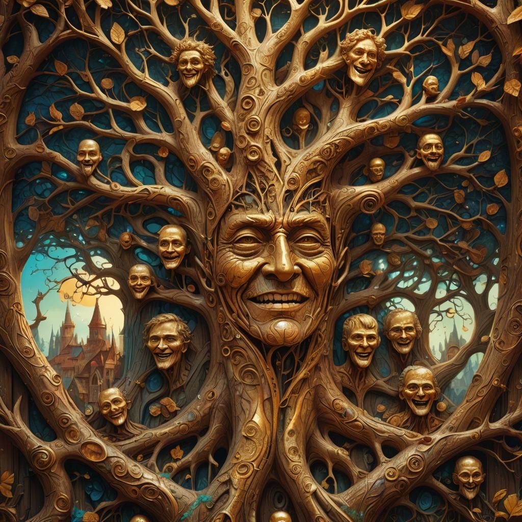 Detailed Carved Family Tree in Fantasy Style