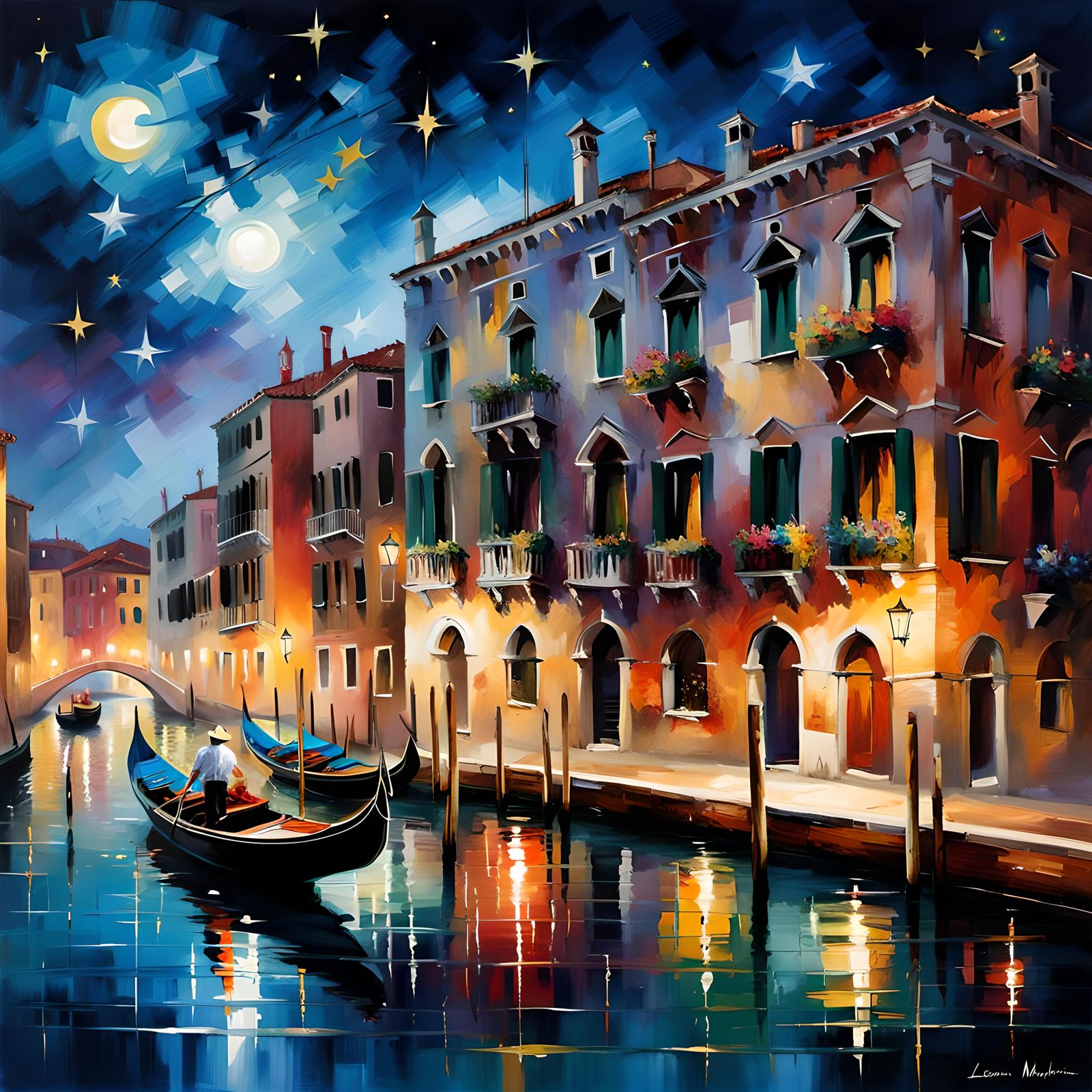 Venice Canal Starry Night: Watercolor Style