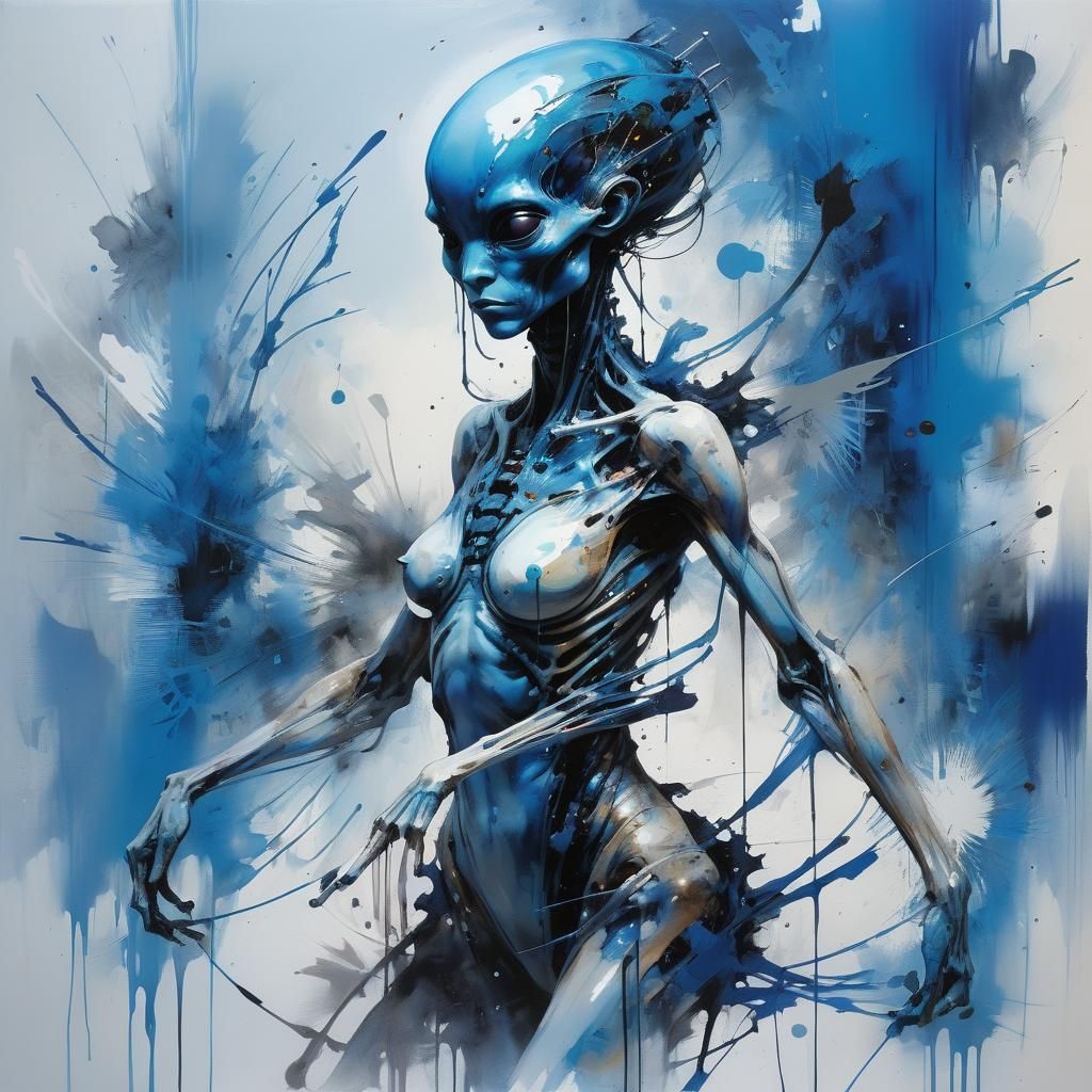 Monochromatic Alien Conceptual Art in Blue