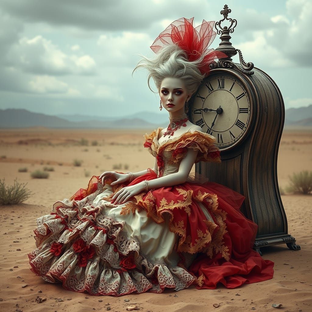 Melancholic Doll in Desert Landscape: Surreal Fantasy