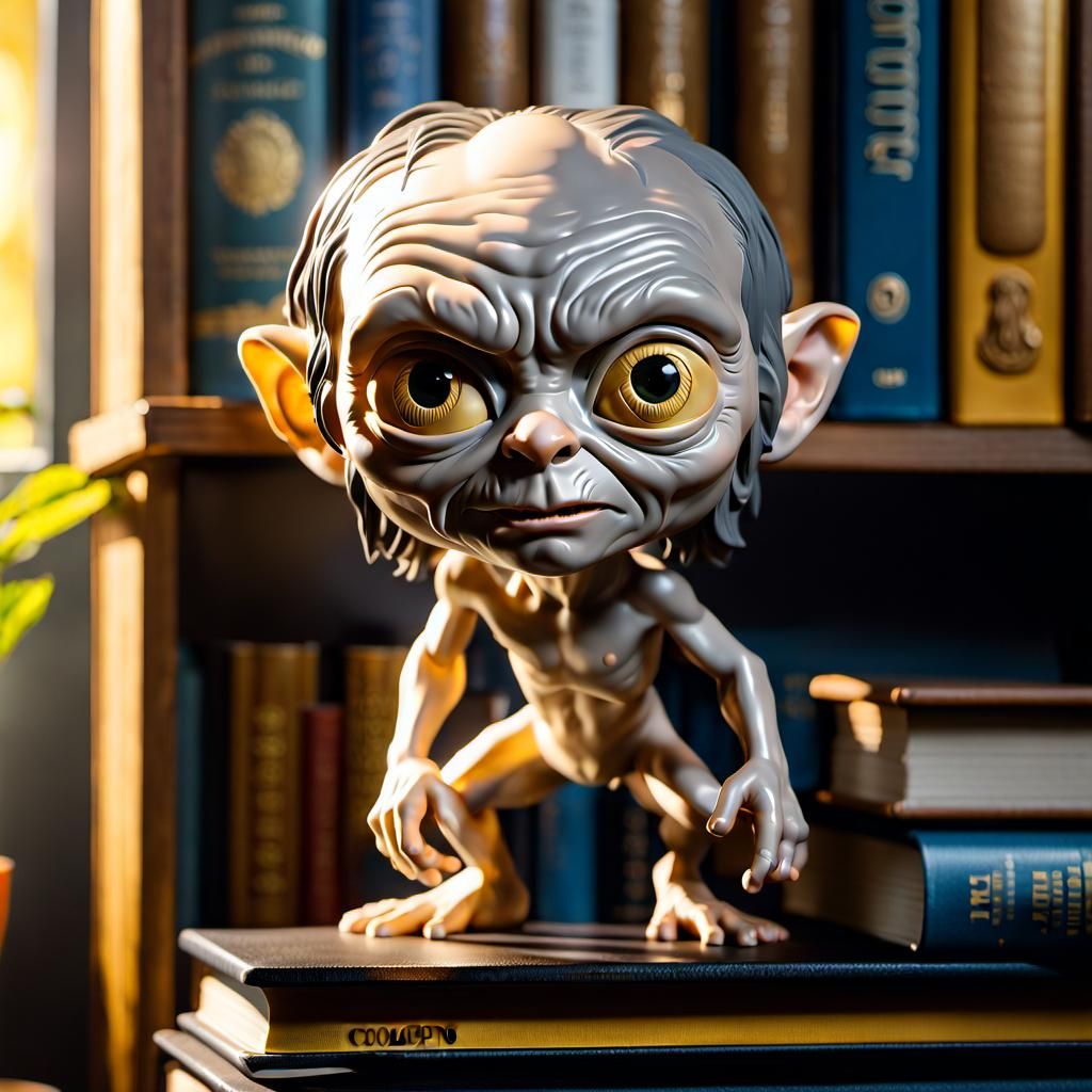 Gollum Funkopop Figure on Bookshelf, Digital Art
