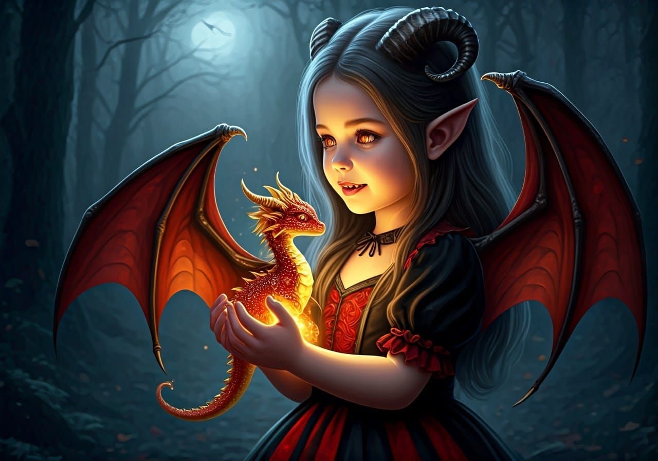 Sary but cute Hybrid girl with her pet Dragon