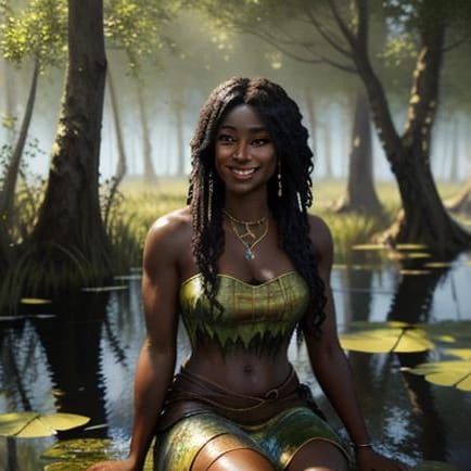 Impressionistic Portrait of Woman in Sunlit Swamp