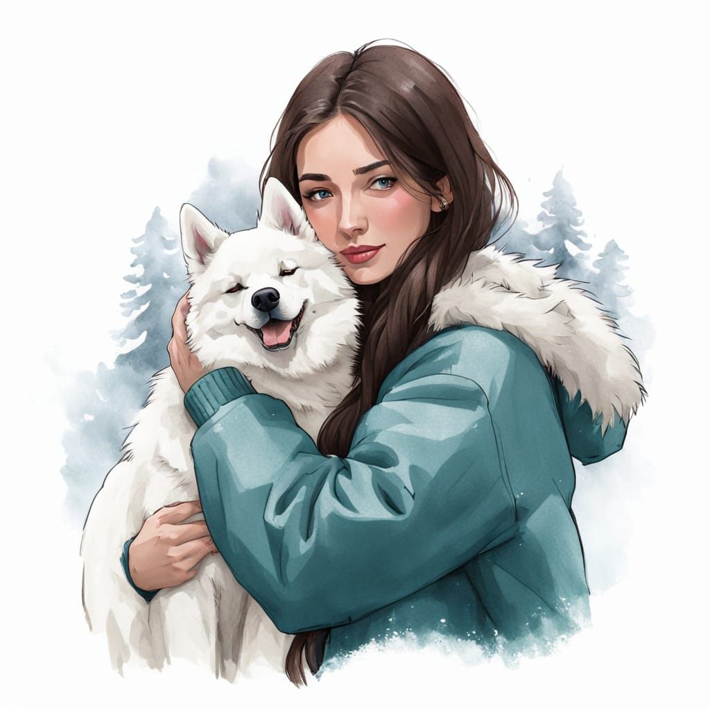 Warm Winter Moment with a Loyal Husky Companion