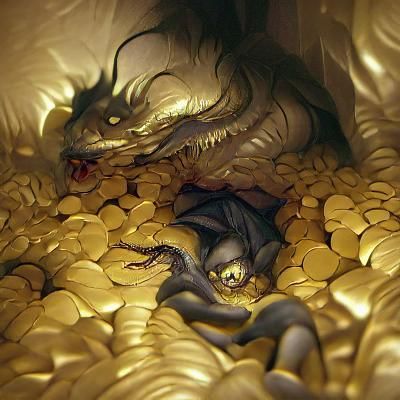 Dragon Hoarding Gold Coins in Sinister Style