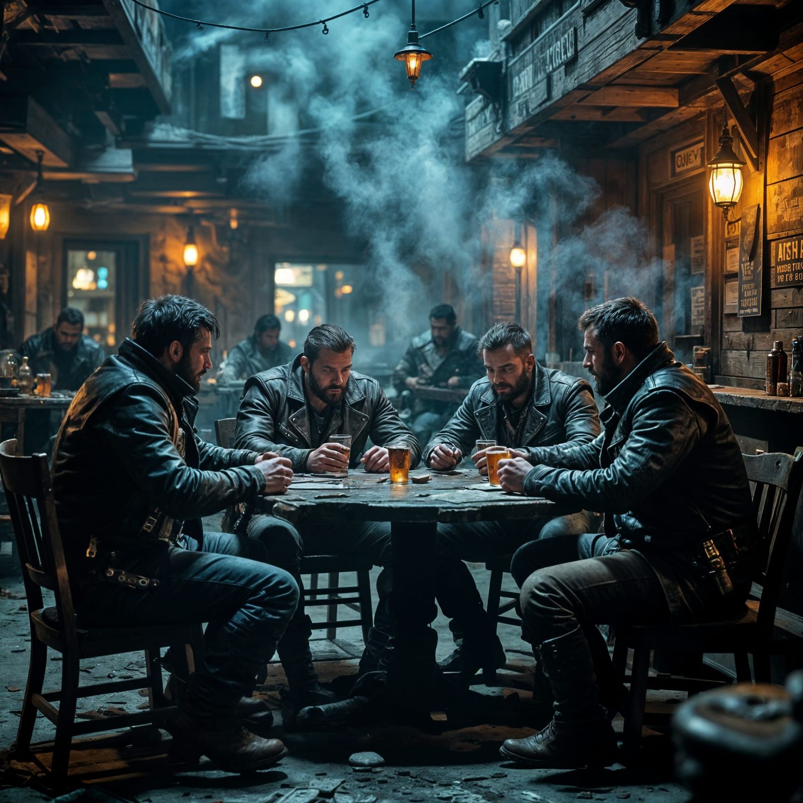 Dystopian Bikers in a Wild West Tavern