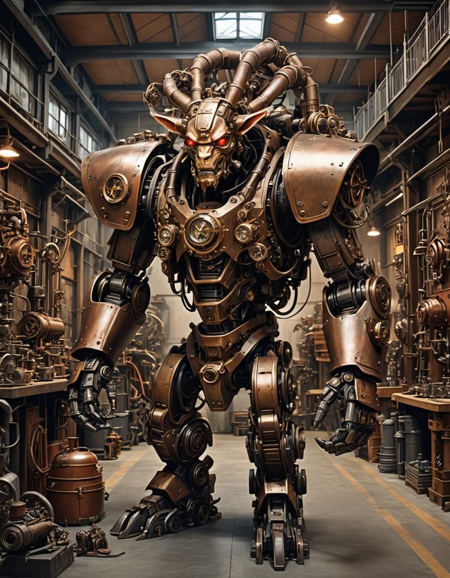 Steampunk Satyr Mecha in Garage