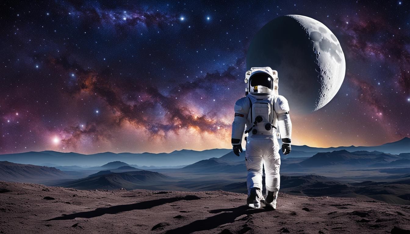 Astronaut Moonwalk Against Galaxy Backdrop