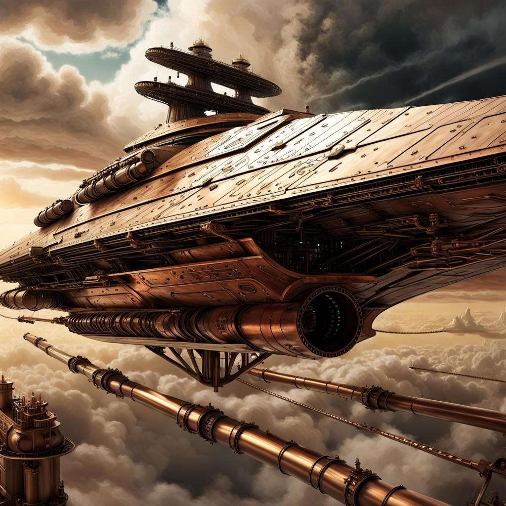 Steampunk Sci-Fi Star Destroyer in Vintage Industrial Haze