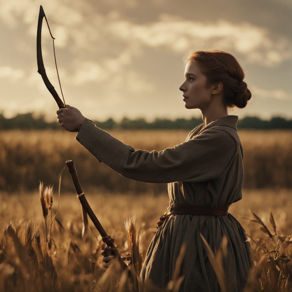 Auburn-Haired Cleric with Scythe in Autumn Field