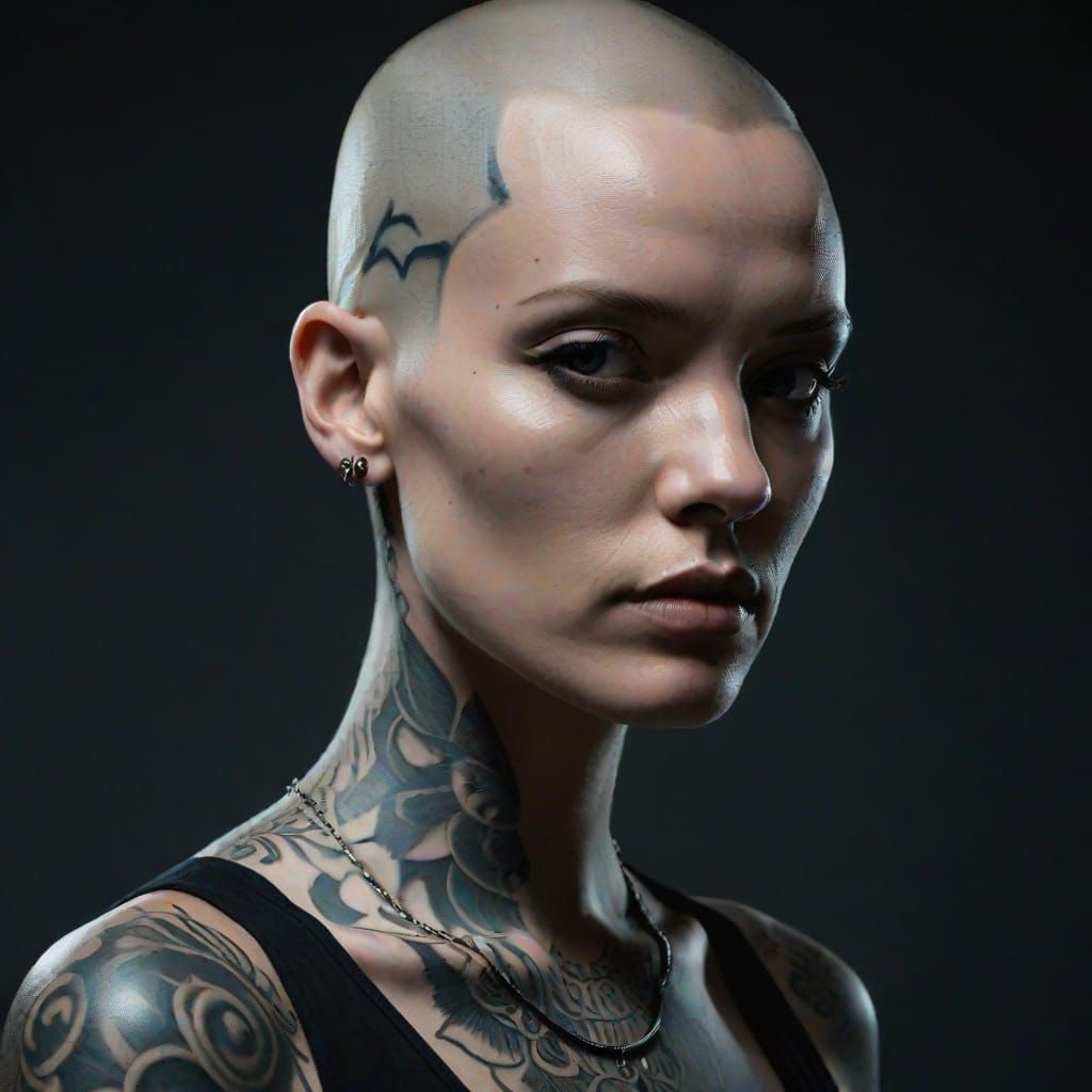 Monochromatic Portrait of Tattooed Woman in Sassen Style