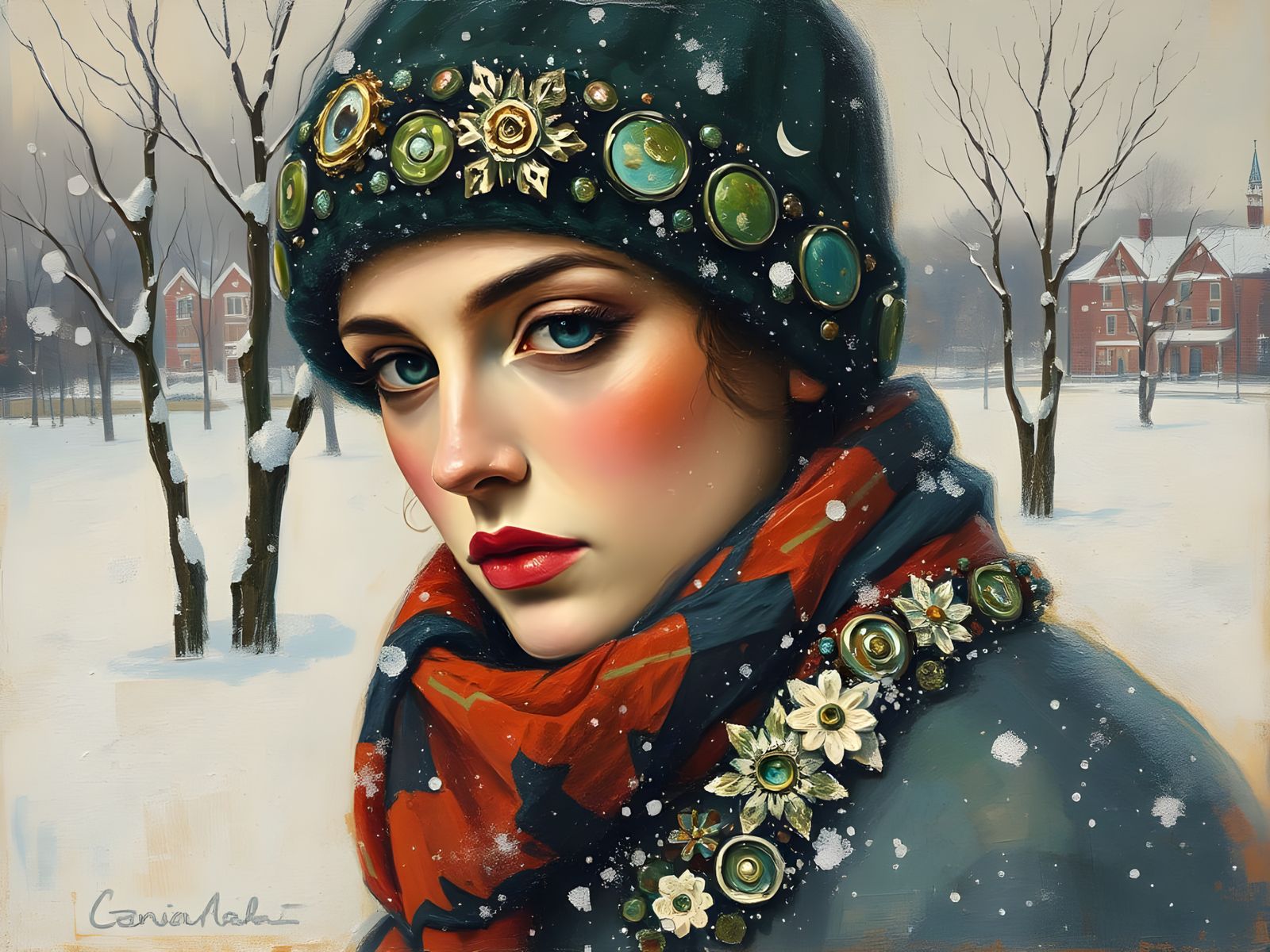 Winter Portrait in Mixed Media Style