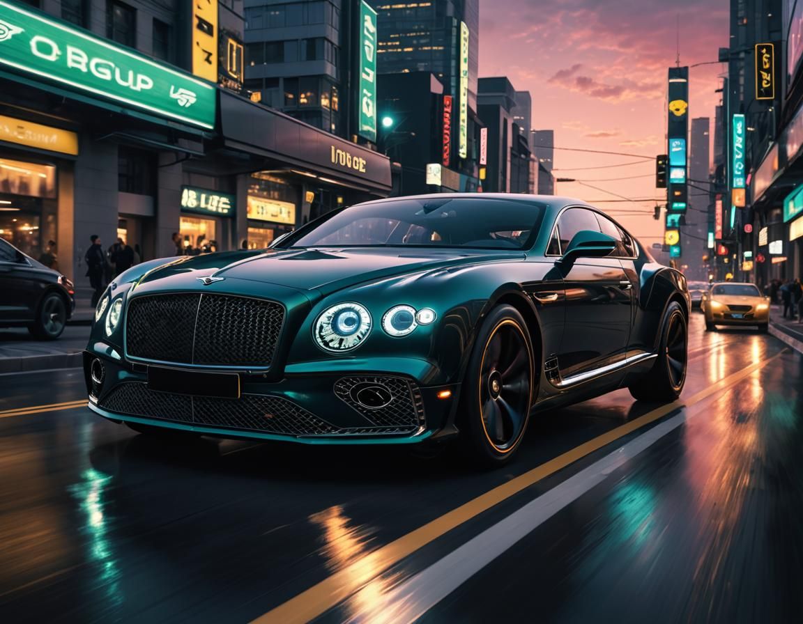 Futuristic Bentley Speeding Down Neon Highway