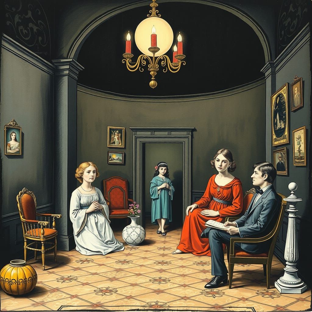 Surrealist Masterpiece in a Gouache and Ink Aesthetic