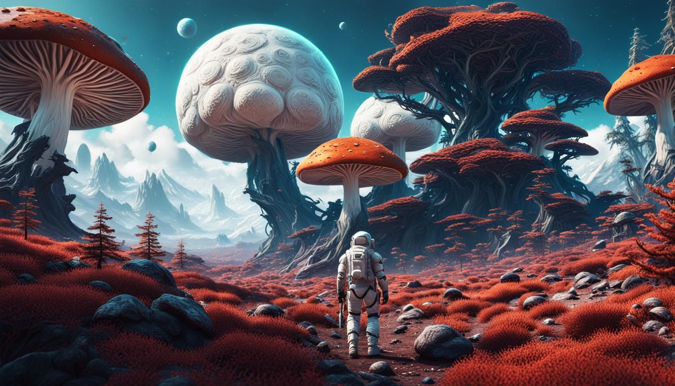 Astronaut Explores Mushroom Forest Planet in Detailed Matte ...