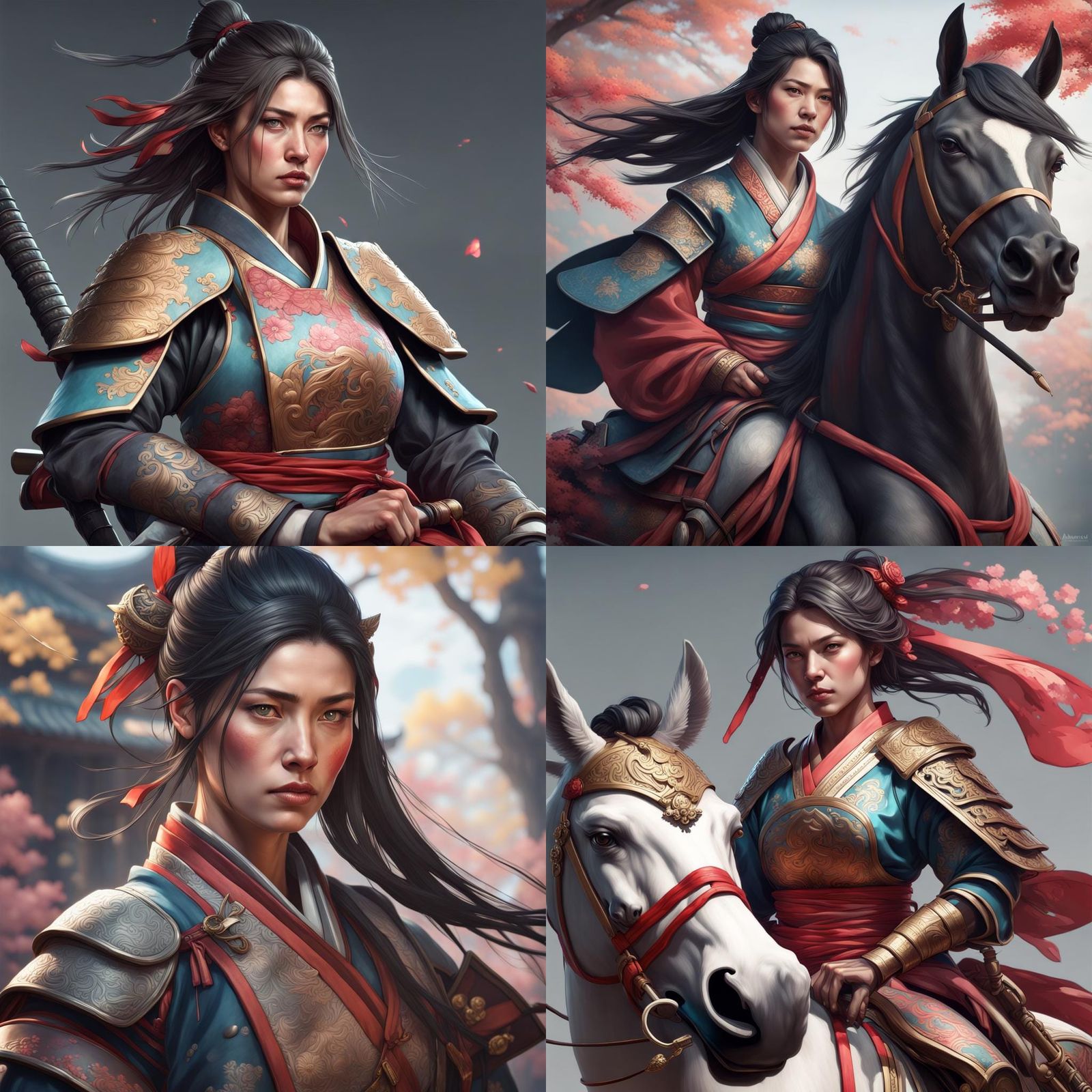 Female Samurai on Horse in Baroque Style