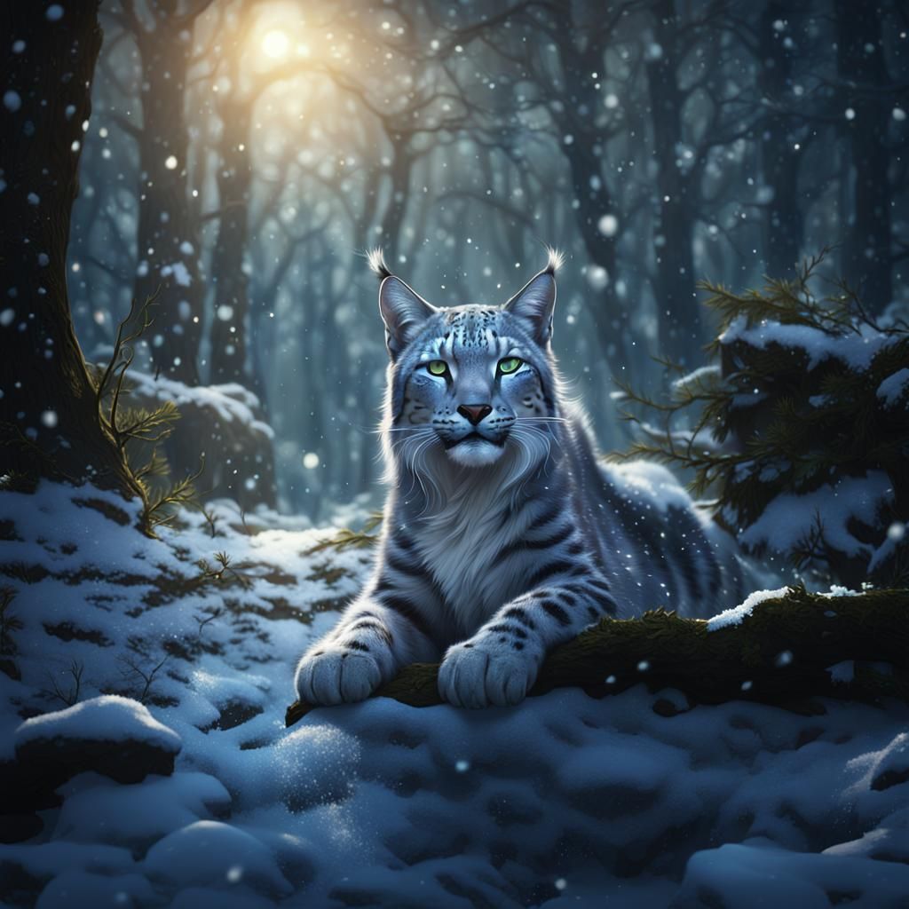 Lynx-Leopard Warrior Cat in Dark Forest