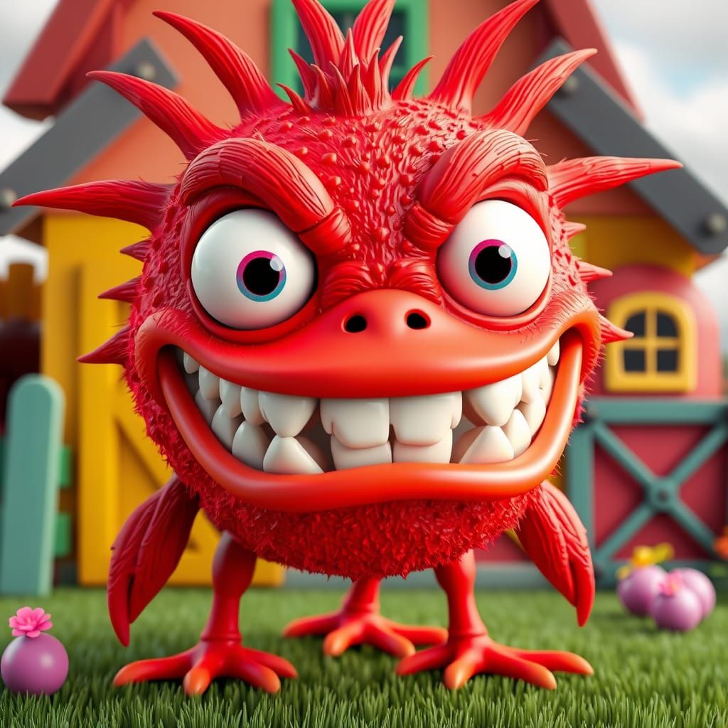 A 3d red spiky character