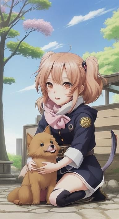 Chibi with Dog in Anime Key Visual Style