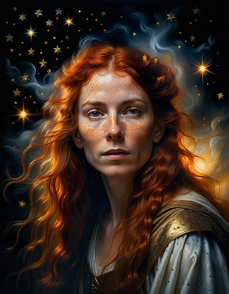 Baroque Portrait of an Elf Woman in Starlight