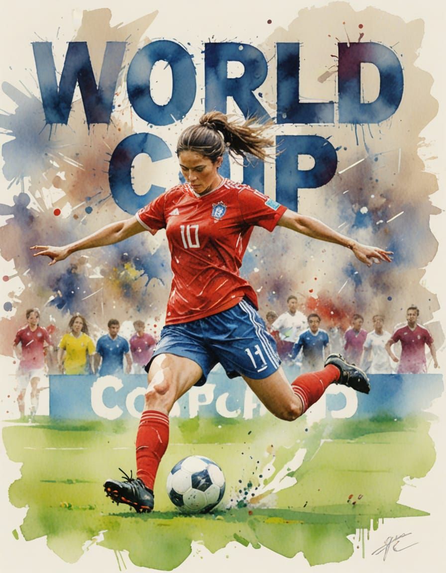 Soccer Player World Cup Poster in Watercolor Style