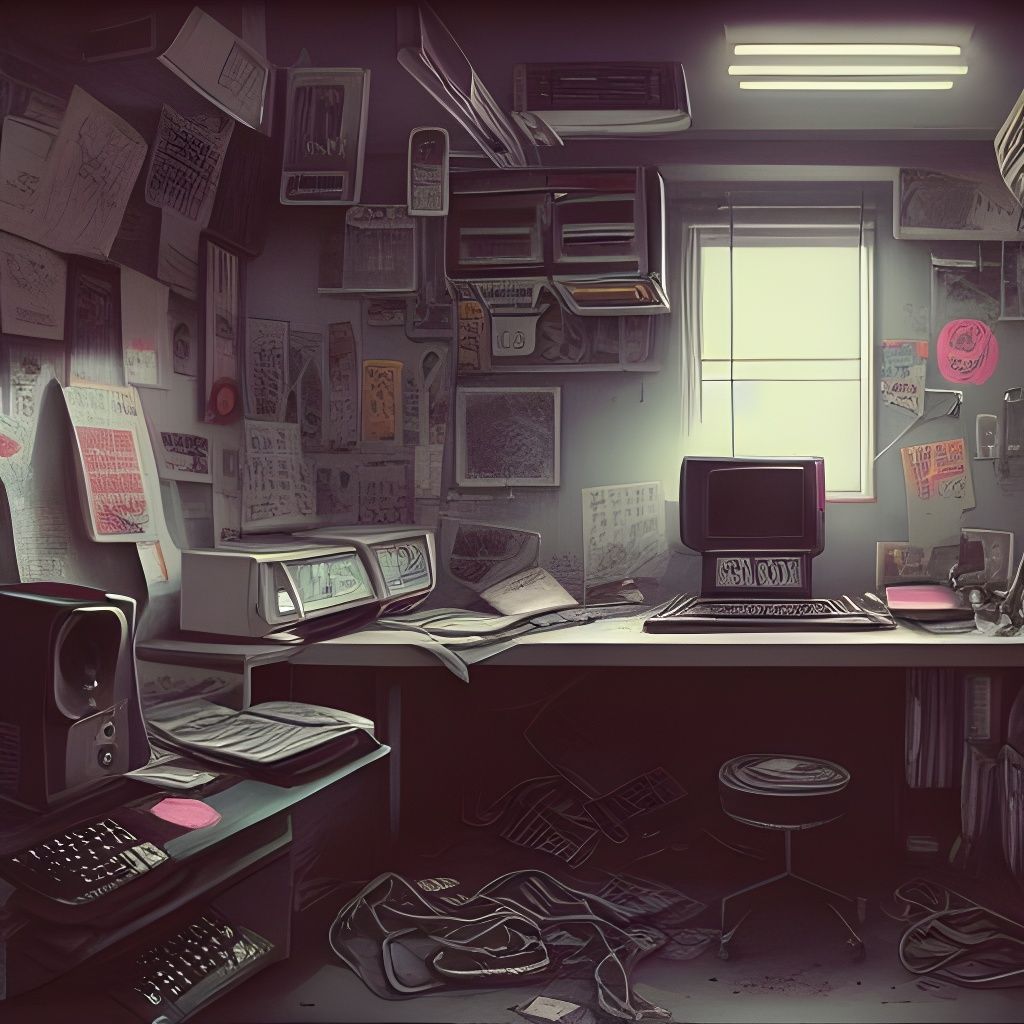1980s Teenager's Room with Old Computer, Cel-Shaded