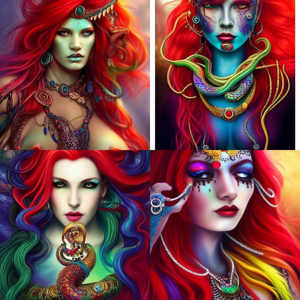 Rainbow Snake Goddess Portrait in Detailed Digital Art