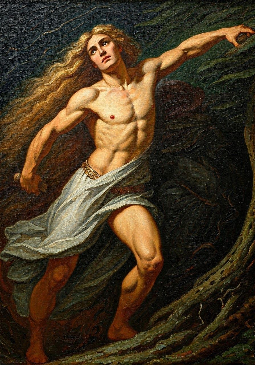 God of Thunder and Horned God in Pointillist Style