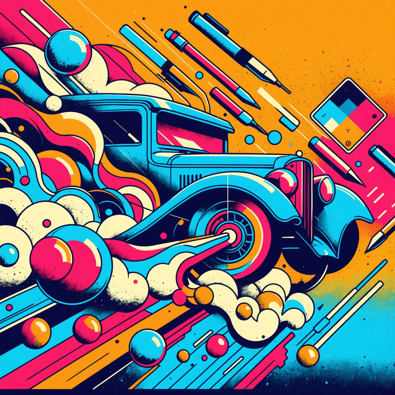 Retro-Style Graffiti Mural in Vibrant Stipple Art