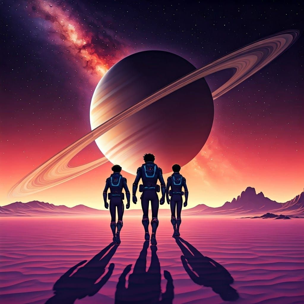 Adventurers on Alien Planet in Comic Book Style