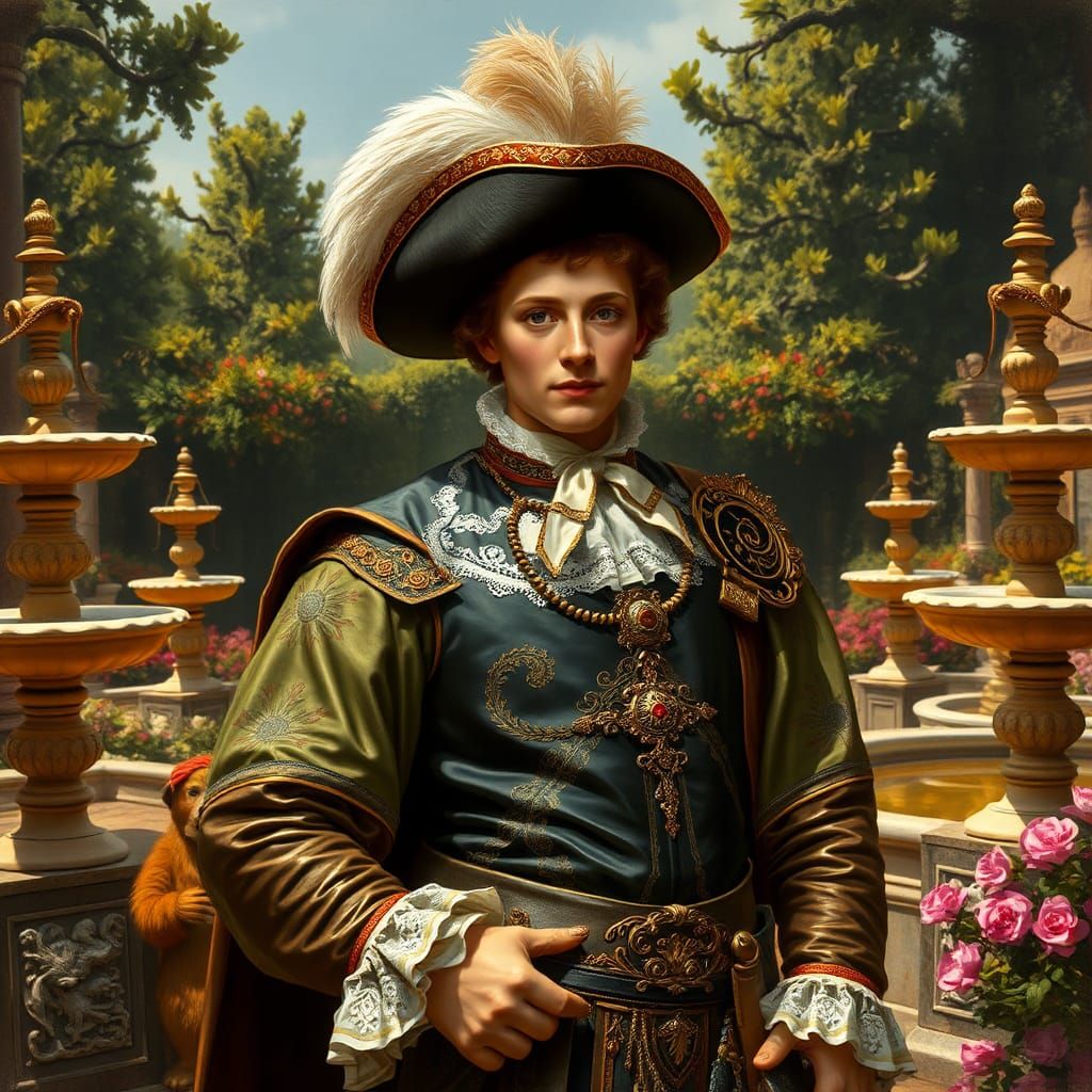 Cavalier in Baroque Garden, Golden Age Portrait