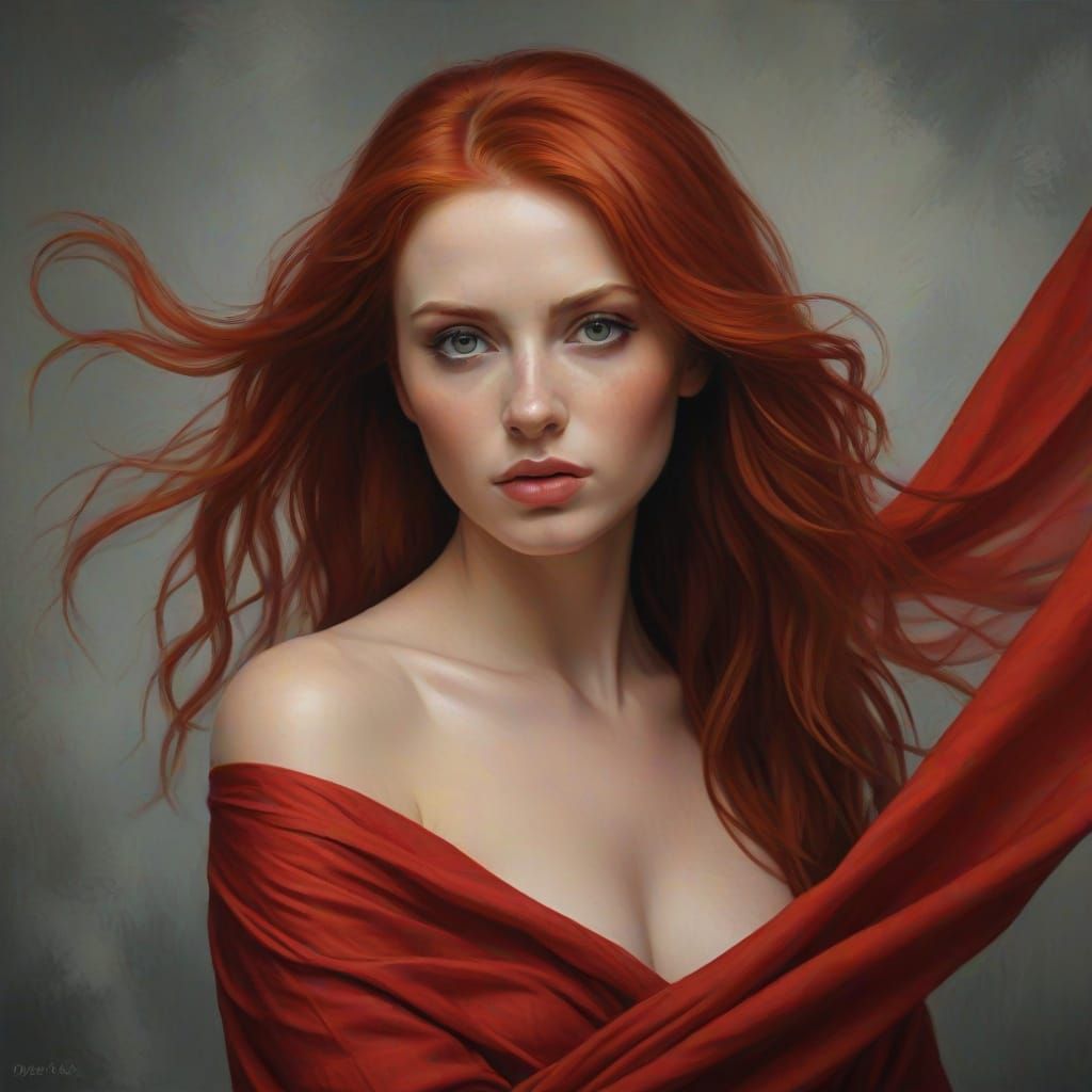 Surreal Woman Portrait with Ethereal Red Hair