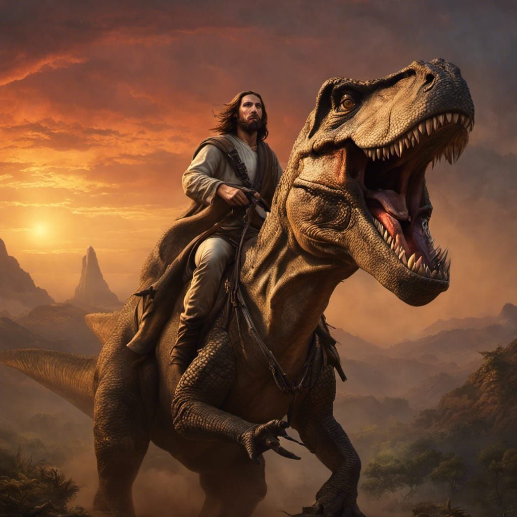 Jesus Christ Rides a T-Rex: Detailed Portrait
