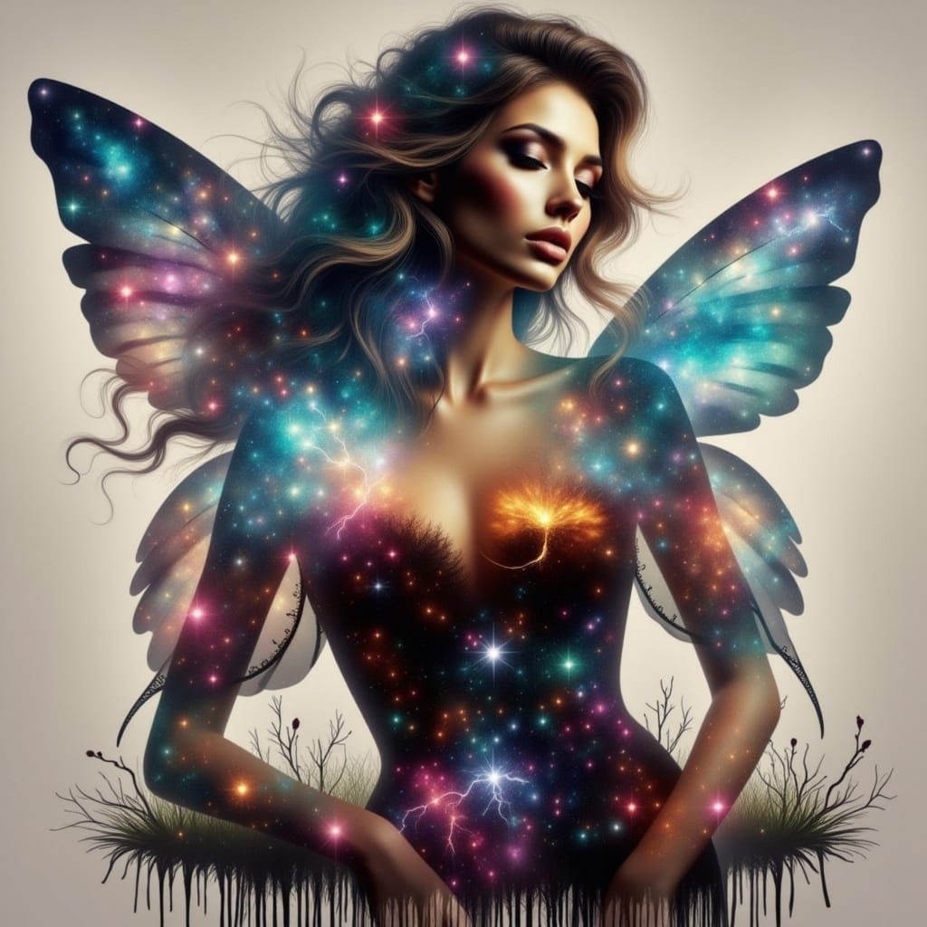 Surreal Dreamscape with Double Exposure and Magical Glow