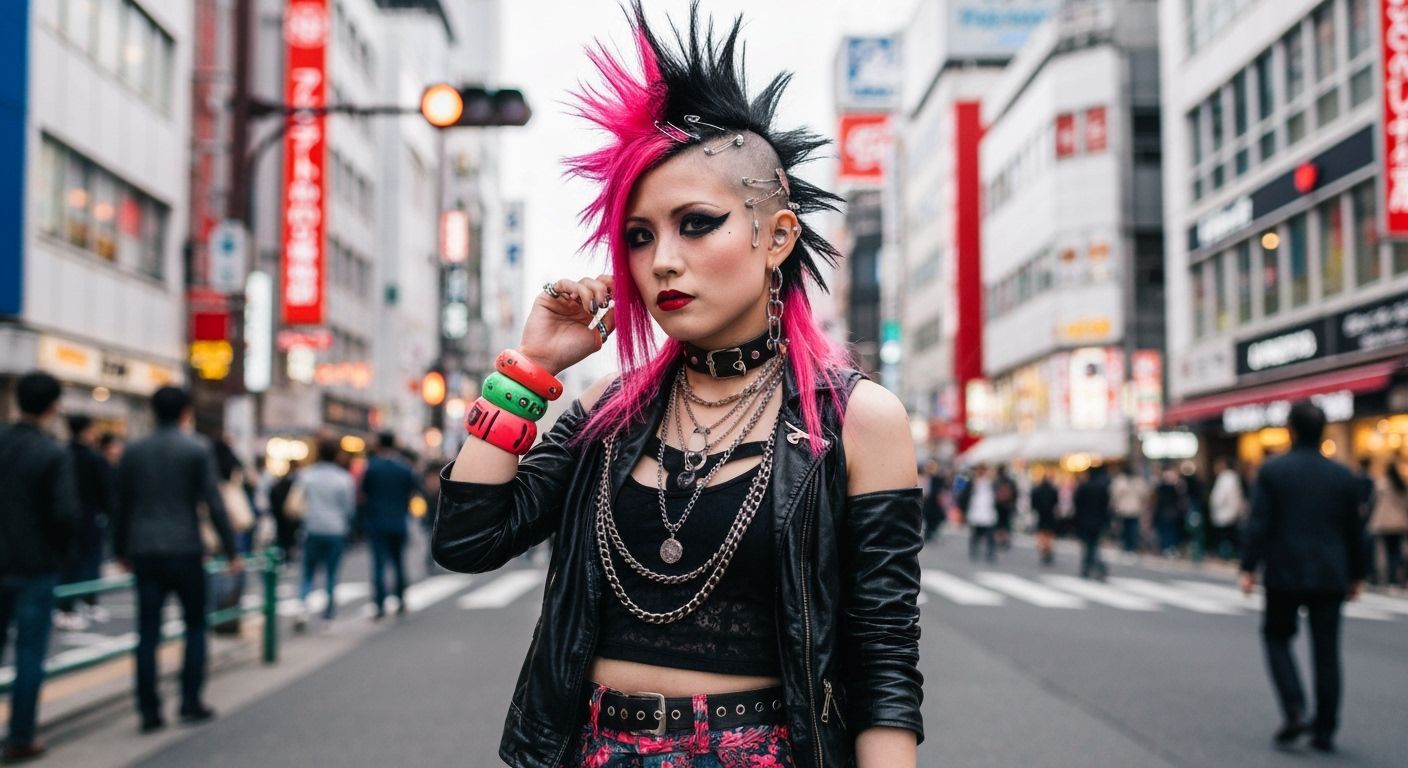 Punk Gyaru Girl in Shibuya Street Style