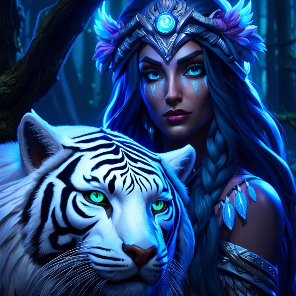 Tyrande Night Elf with Spirit Owl and Tiger