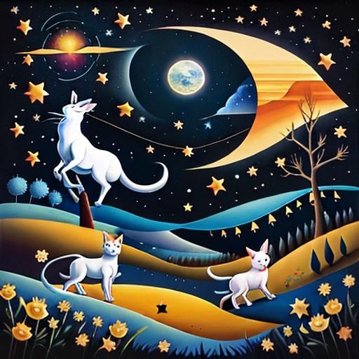 Animals Dancing with Silver Stars in Surreal Style