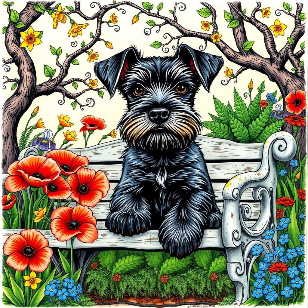 Ink drawing Schnauzer puppy