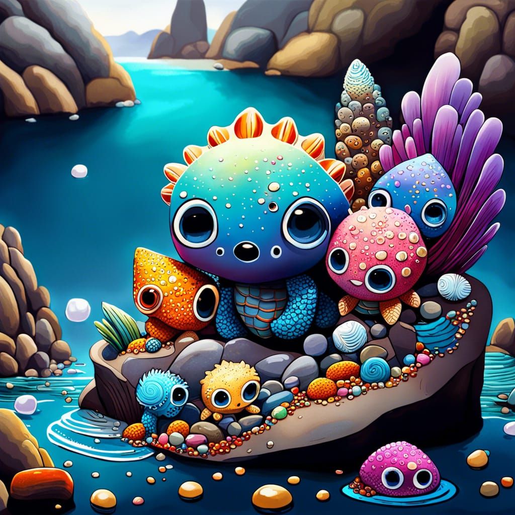 Chibi Rock Monsters on Shell Encrusted Shore